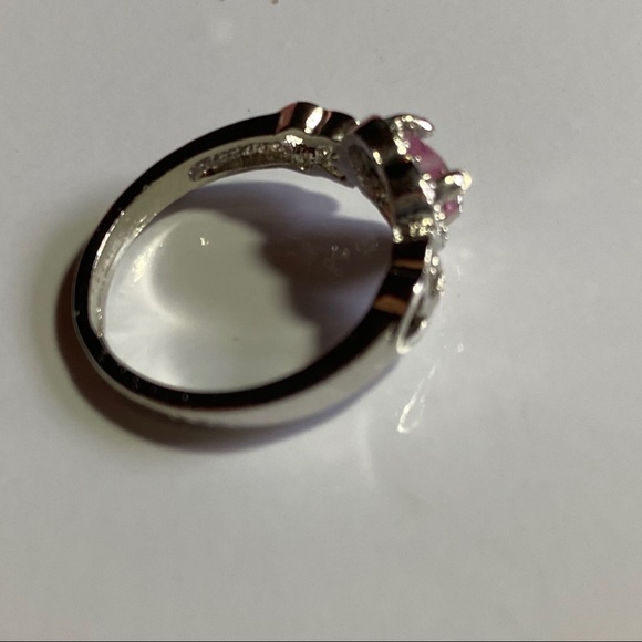 Silver Pink Topaz CZ Heart Ring - Picture 11 of 11